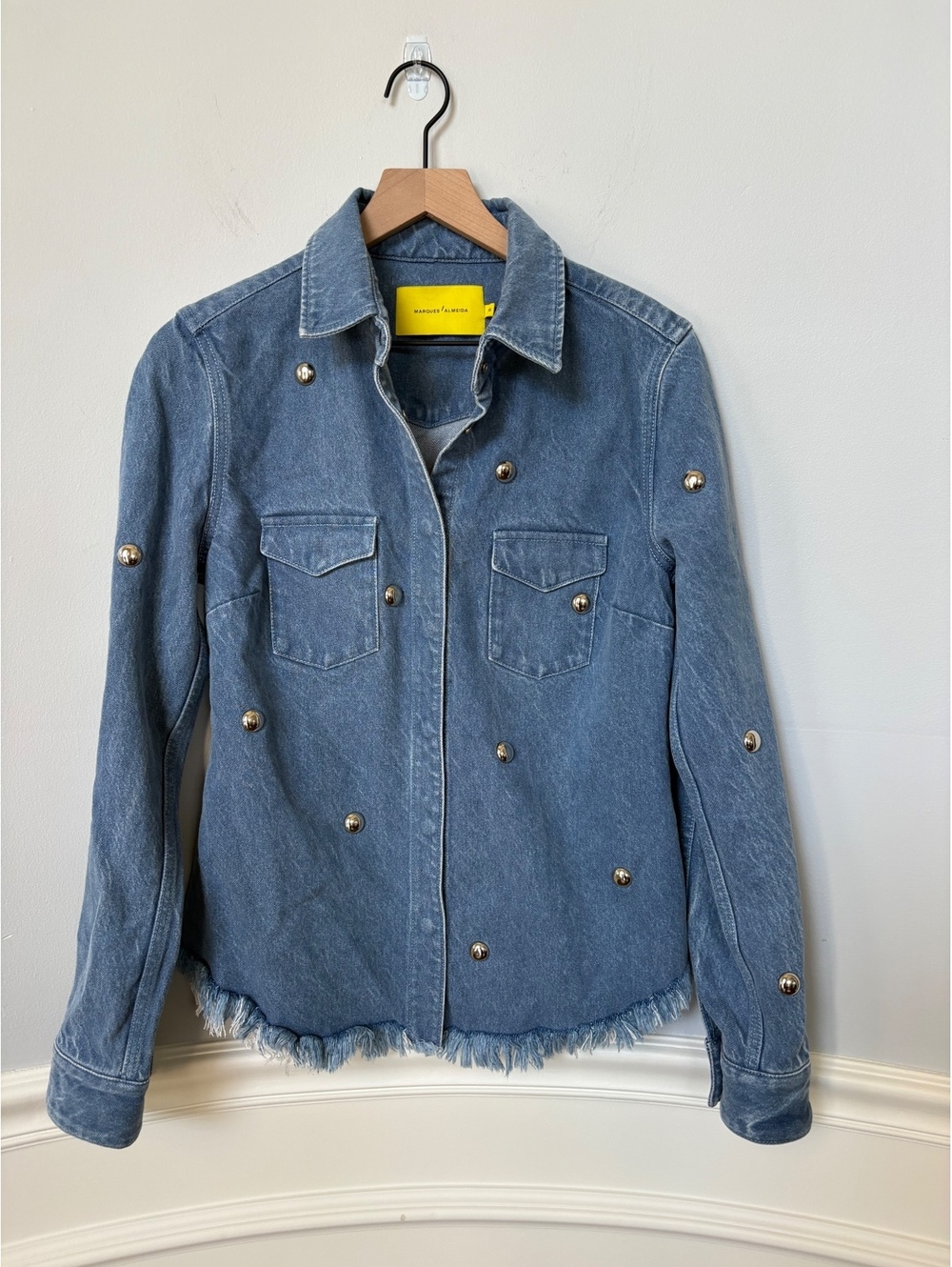 Marques'Almeida NWOT Frayed Studded Denim Shirt Jacket Indigo Blue Size 10 US Sm